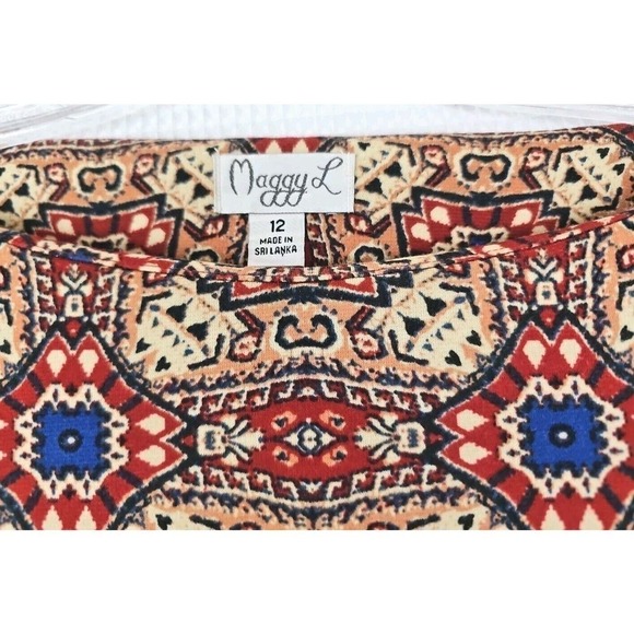 Maggy L Weekend Shift Dress Size 12 Geometric Print 3/4 Sleeve Red Blue Career. - Picture 7 of 9